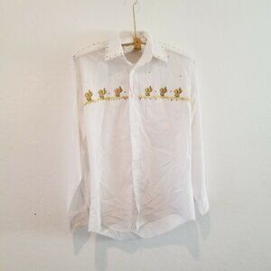 Collection by Sting Superior Limited Elephant Embroidered Studded Shirt White S